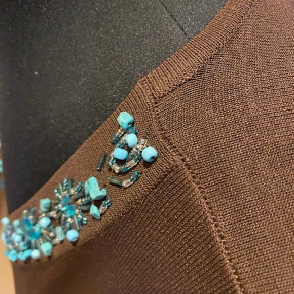 Style & Co. Brown Sweater/Lightweight w/Turquoise Embellishment SZ XL - Picture 6 of 7